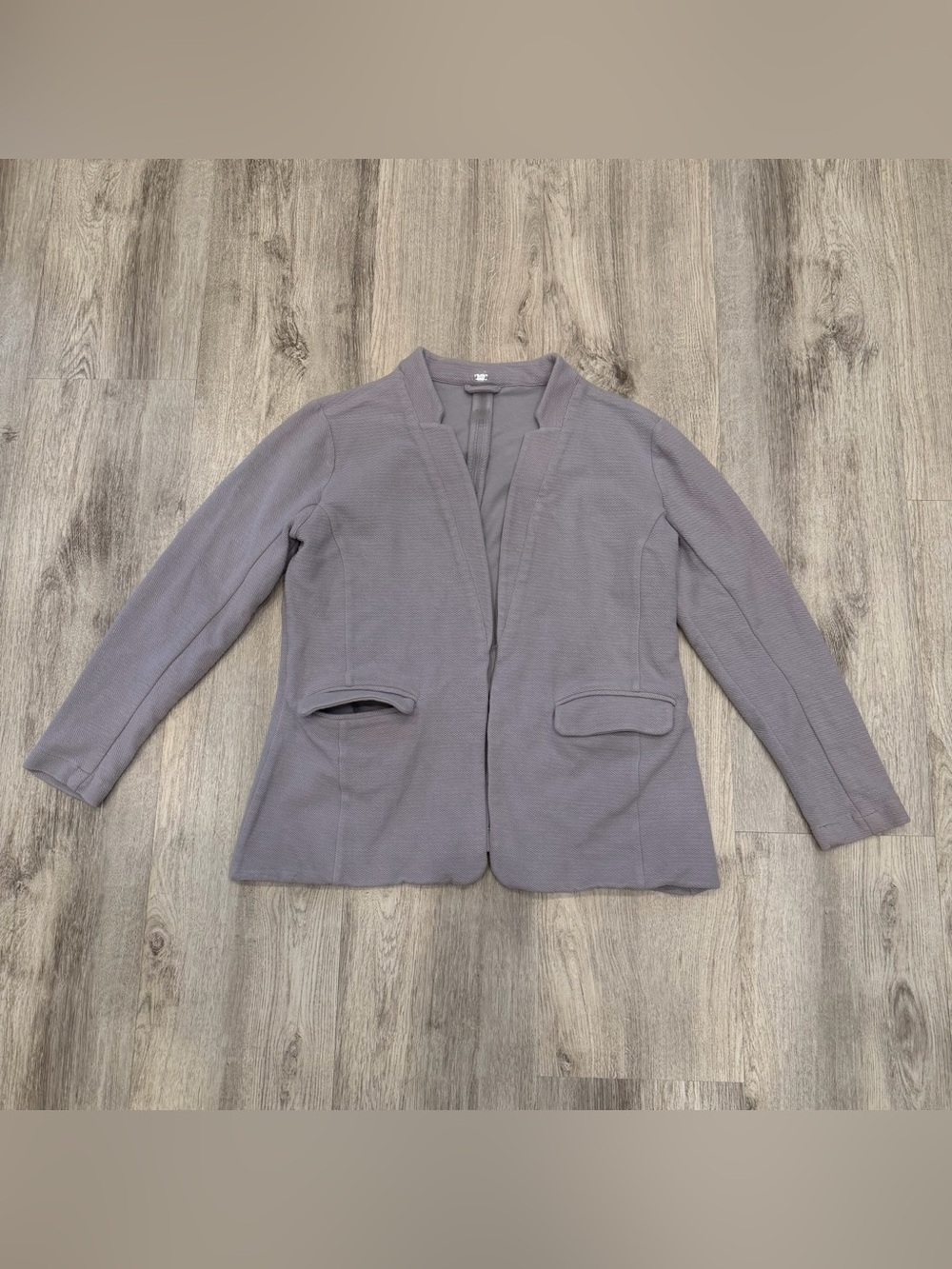 Zuda Gray Knit Open Front Blazer Medium 82% Cotton Career Jacket